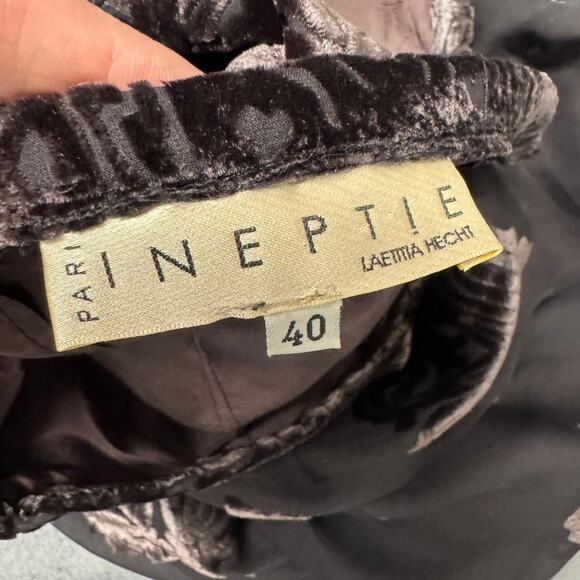 Laetitia Hecht INEPTIE Paris Pants Womens FR 40 US 28x29 Black Silk Velvet - Picture 3 of 10